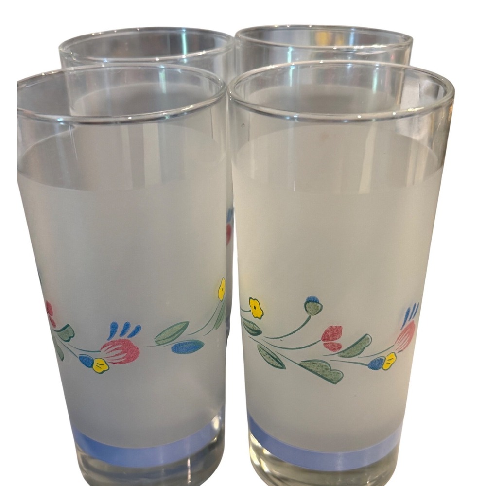 Vintage Villeroy Boch Switch 3 Frosted Glass Tumblers Floral Highball Set of 4